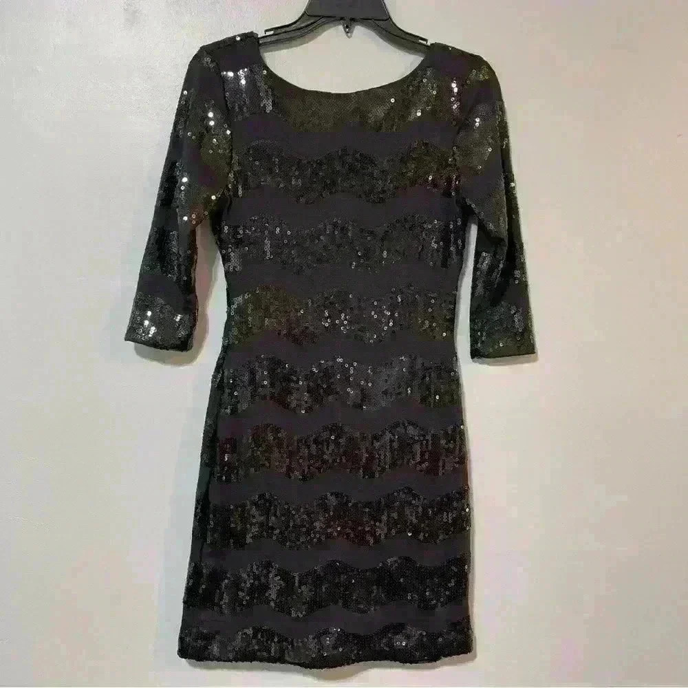 As U Wish Dress Womens Small Black Mini 3/4 Sleeves Party Cocktail Night Out - Picture 1 of 10